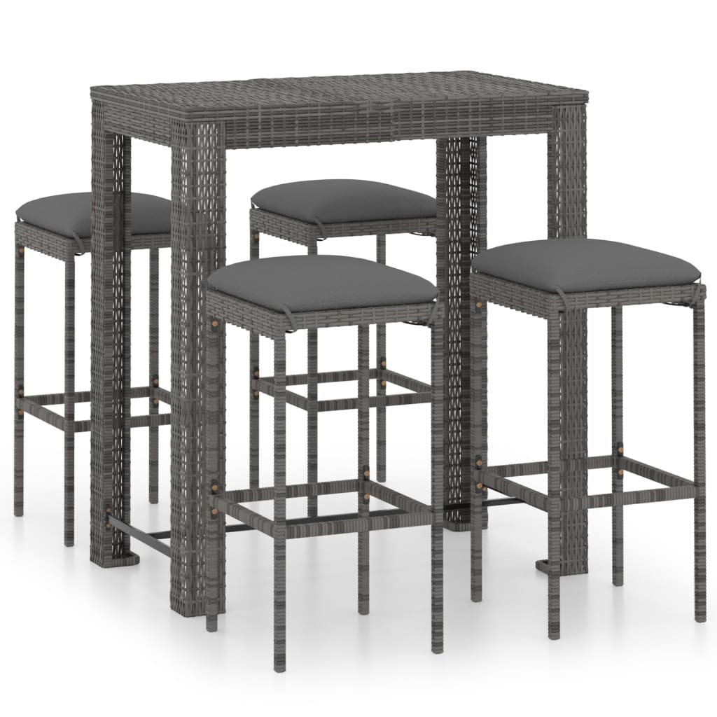5-delige Tuinbarset met kussens poly rattan grijs is nu te koop bij PeponiXL, paradijselijk wonen!