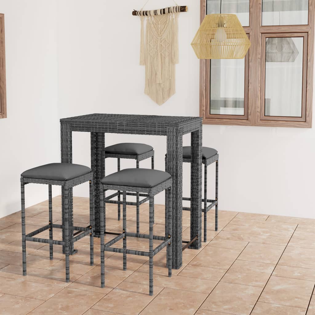 5-delige Tuinbarset met kussens poly rattan grijs is nu te koop bij PeponiXL, paradijselijk wonen!