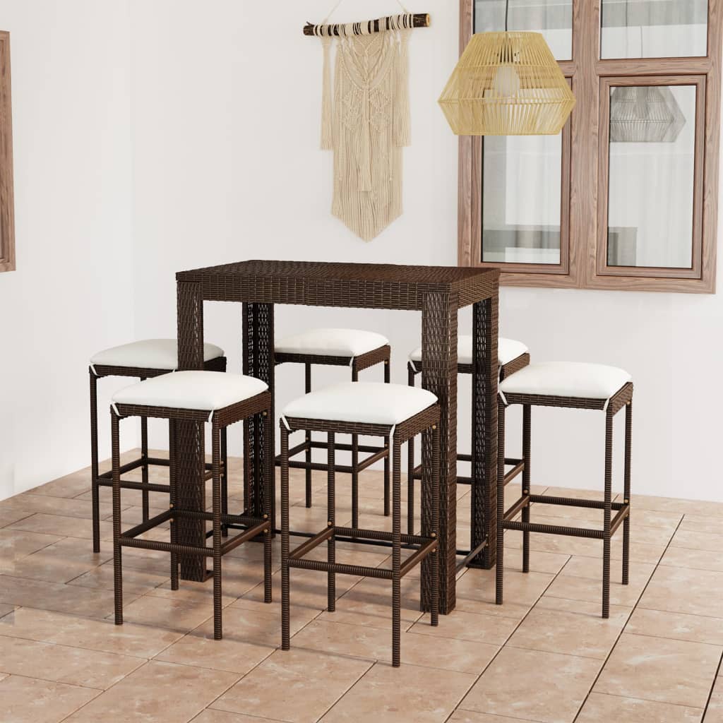 7-delige Tuinbarset met kussens poly rattan bruin is nu te koop bij PeponiXL, paradijselijk wonen!