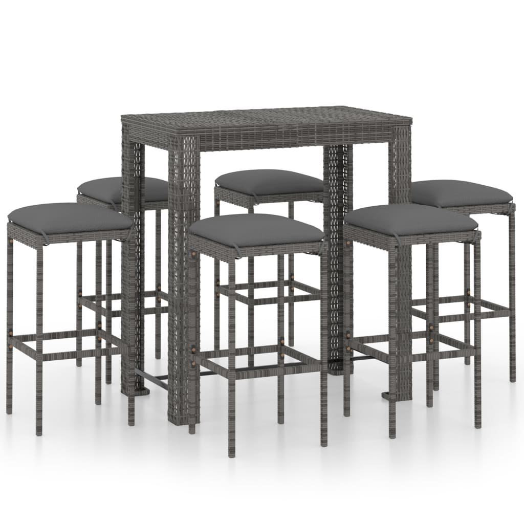 7-delige Tuinbarset met kussens poly rattan grijs is nu te koop bij PeponiXL, paradijselijk wonen!