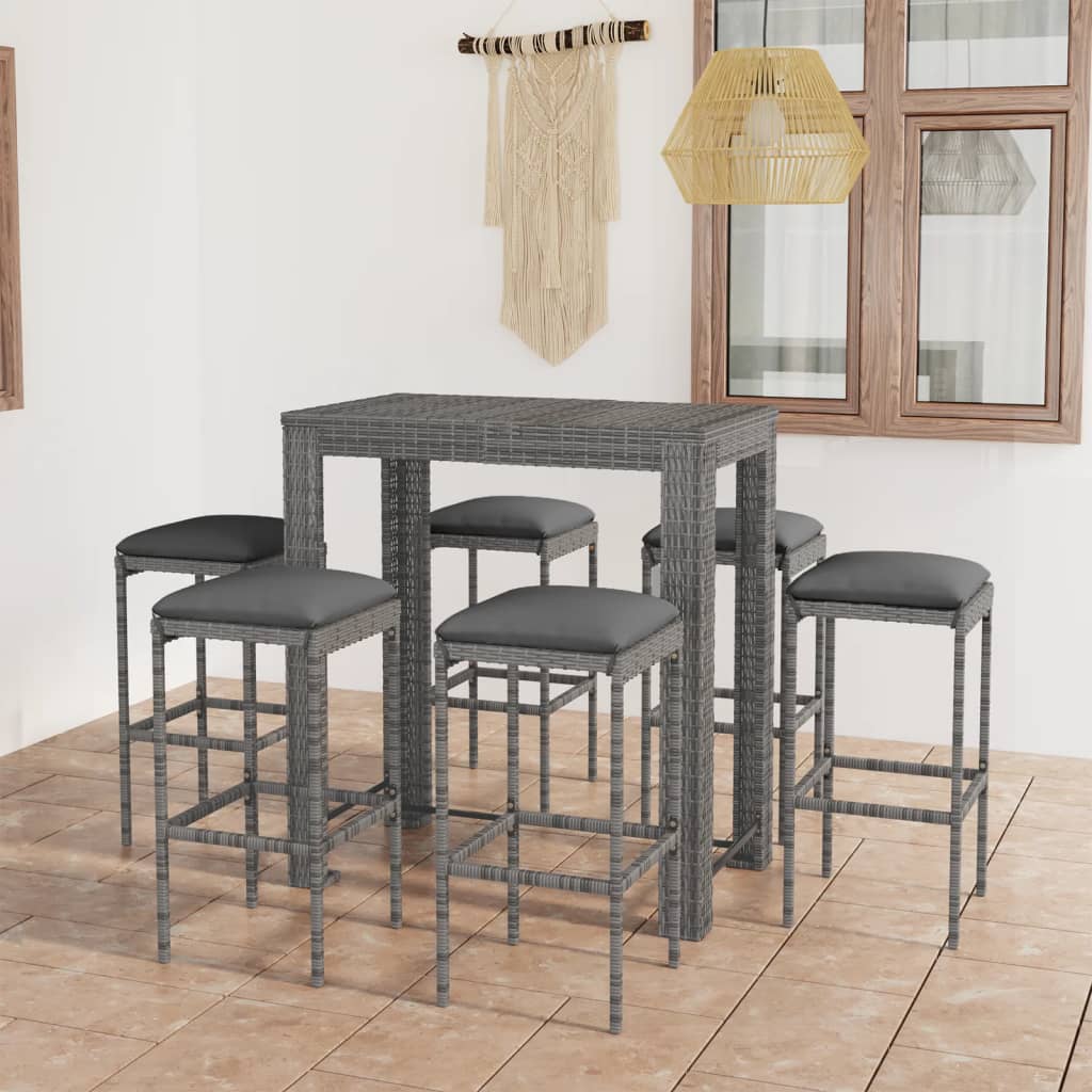 7-delige Tuinbarset met kussens poly rattan grijs is nu te koop bij PeponiXL, paradijselijk wonen!