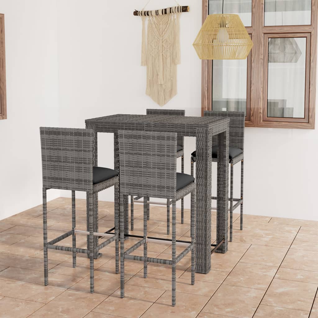 5-delige Tuinbarset met kussens poly rattan grijs is nu te koop bij PeponiXL, paradijselijk wonen!