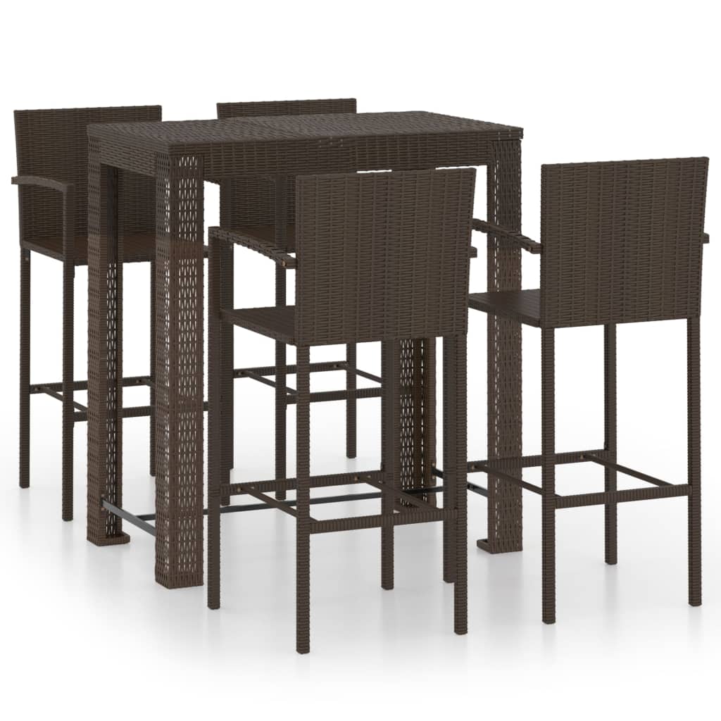5-delige Tuinbarset met armleuningen poly rattan bruin is nu te koop bij PeponiXL, paradijselijk wonen!