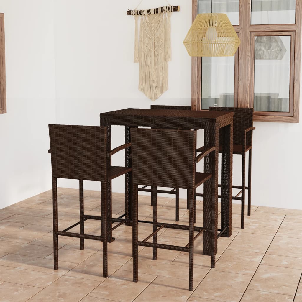 5-delige Tuinbarset met armleuningen poly rattan bruin is nu te koop bij PeponiXL, paradijselijk wonen!