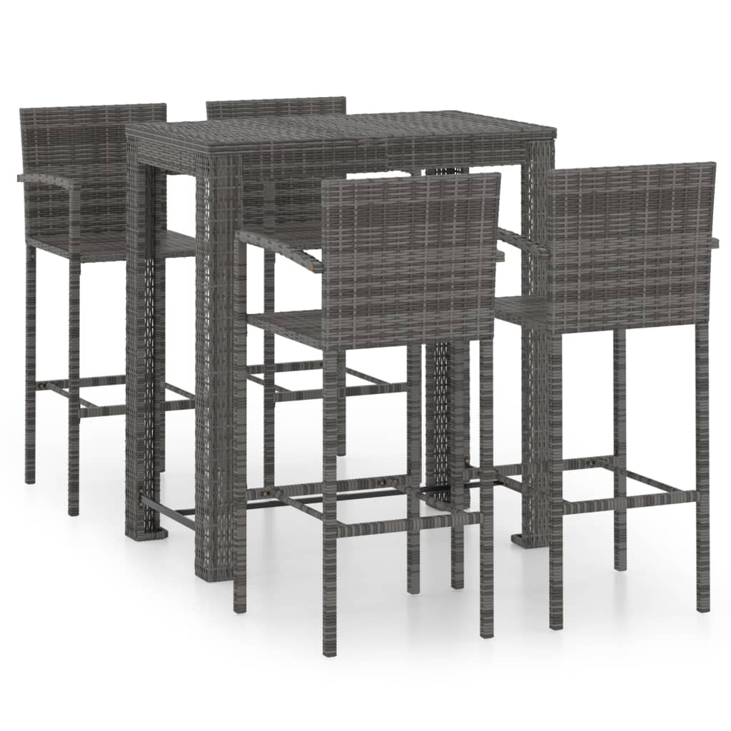 5-delige Tuinbarset met armleuningen poly rattan grijs is nu te koop bij PeponiXL, paradijselijk wonen!