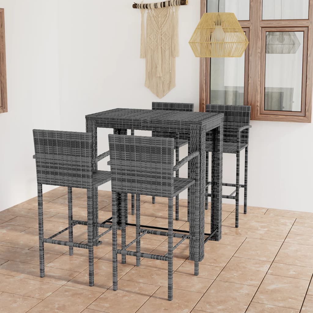 5-delige Tuinbarset met armleuningen poly rattan grijs is nu te koop bij PeponiXL, paradijselijk wonen!
