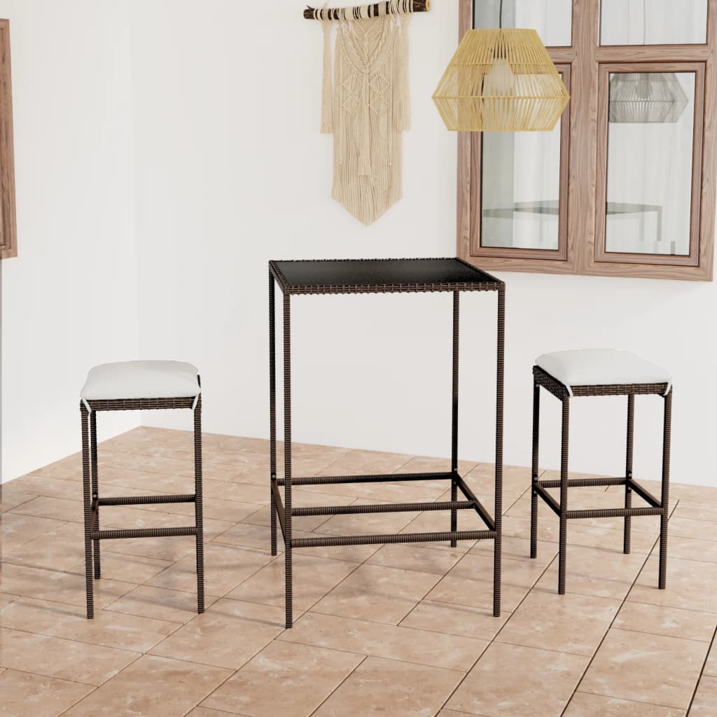 3-delige Tuinbarset met kussens poly rattan bruin is nu te koop bij PeponiXL, paradijselijk wonen!