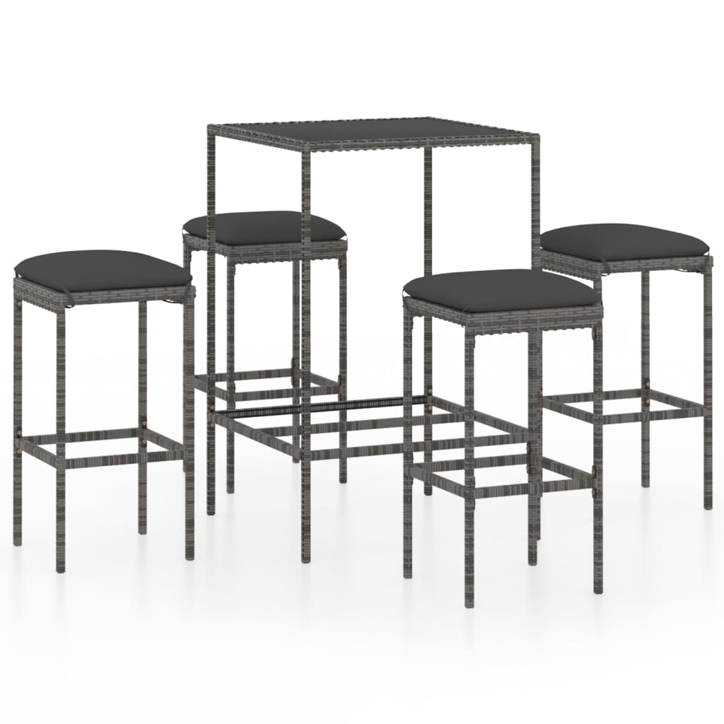 5-delige Tuinbarset met kussens poly rattan grijs is nu te koop bij PeponiXL, paradijselijk wonen!