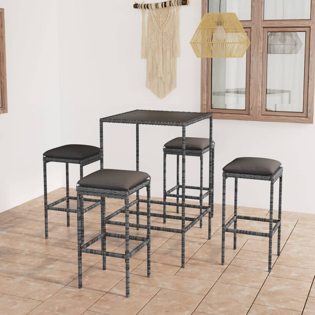 5-delige Tuinbarset met kussens poly rattan grijs is nu te koop bij PeponiXL, paradijselijk wonen!