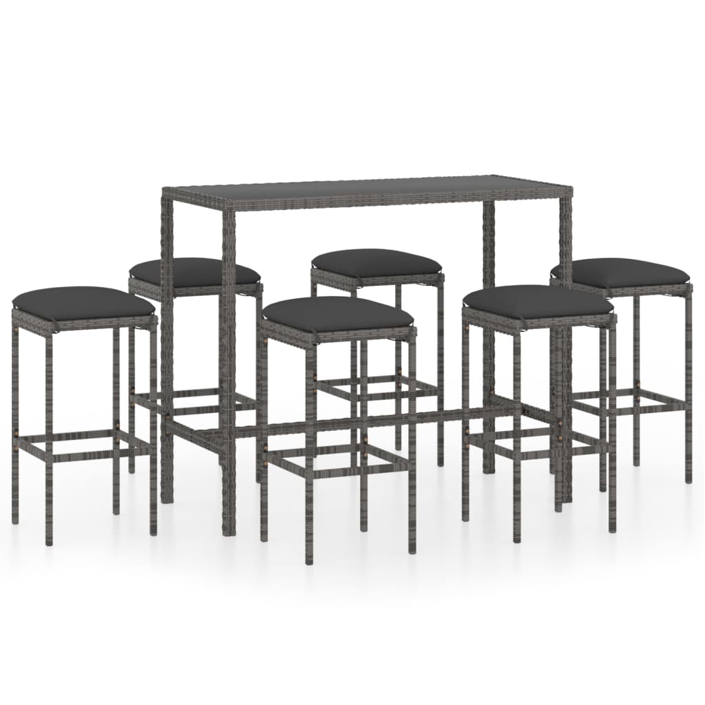 7-delige Tuinbarset met kussens poly rattan grijs is nu te koop bij PeponiXL, paradijselijk wonen!