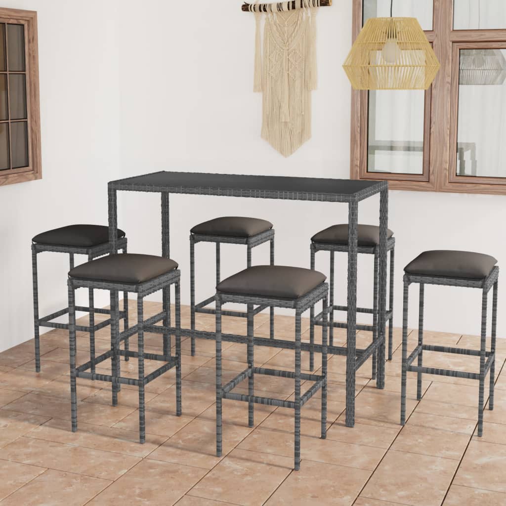 7-delige Tuinbarset met kussens poly rattan grijs is nu te koop bij PeponiXL, paradijselijk wonen!