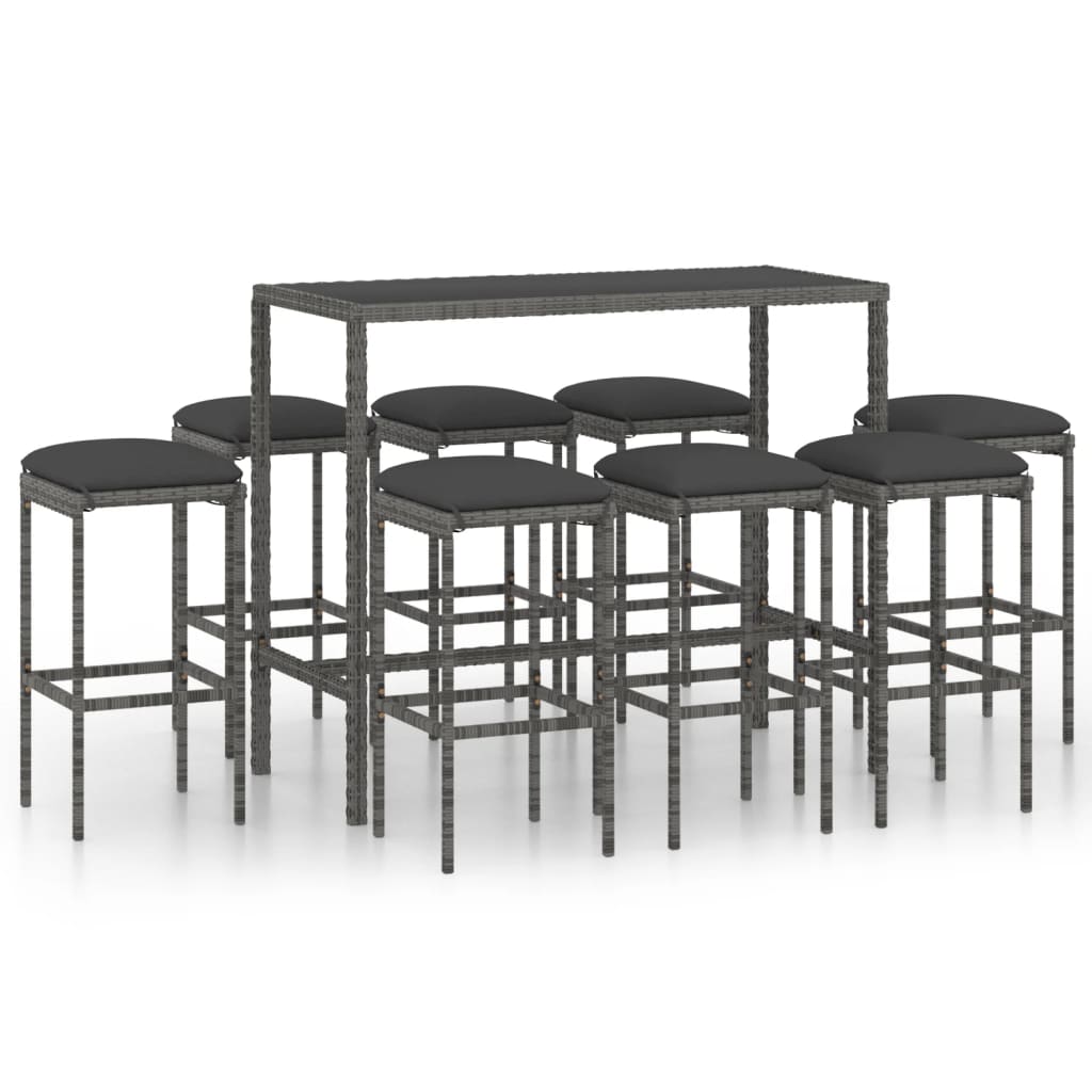 9-delige Tuinbarset met kussens poly rattan grijs is nu te koop bij PeponiXL, paradijselijk wonen!