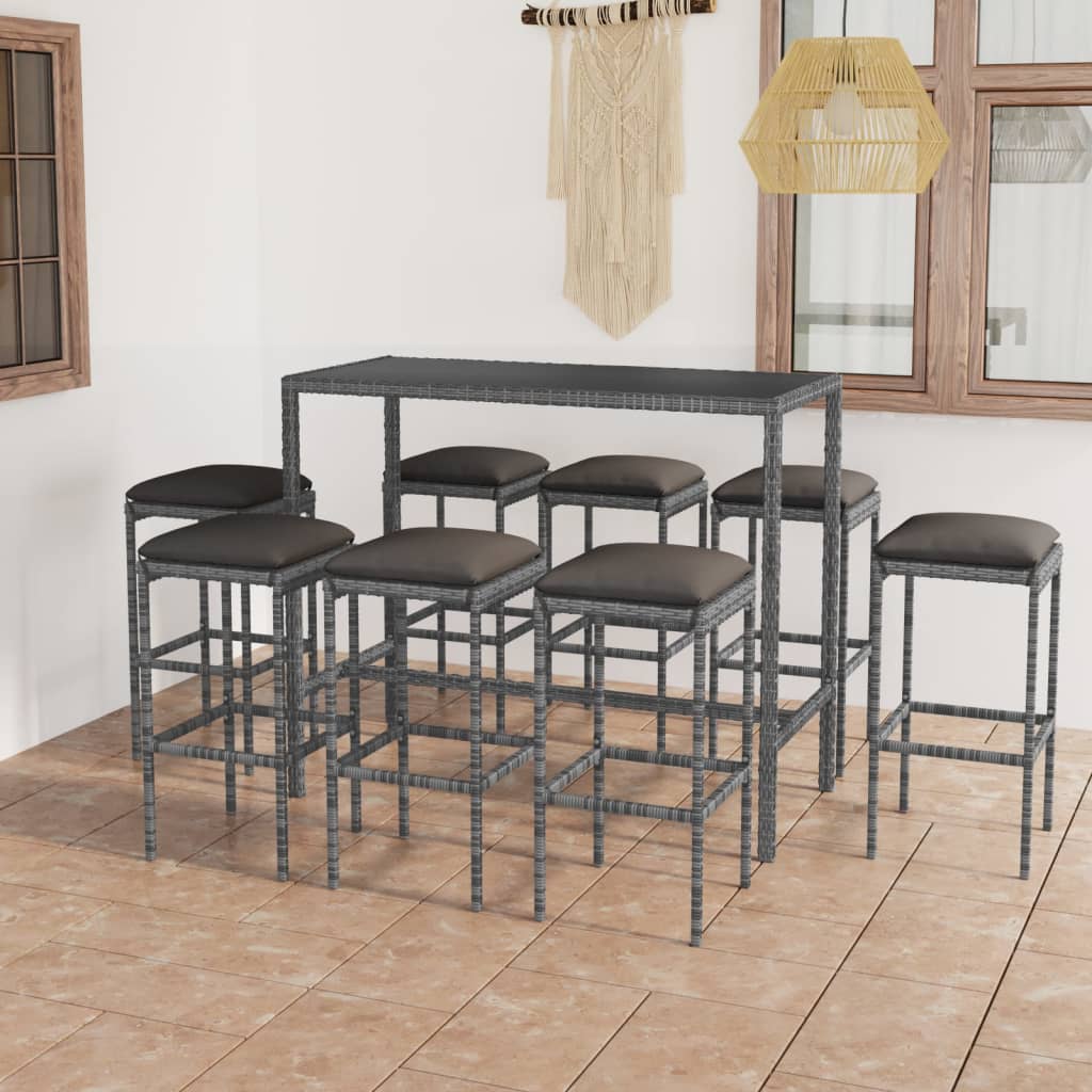 9-delige Tuinbarset met kussens poly rattan grijs is nu te koop bij PeponiXL, paradijselijk wonen!