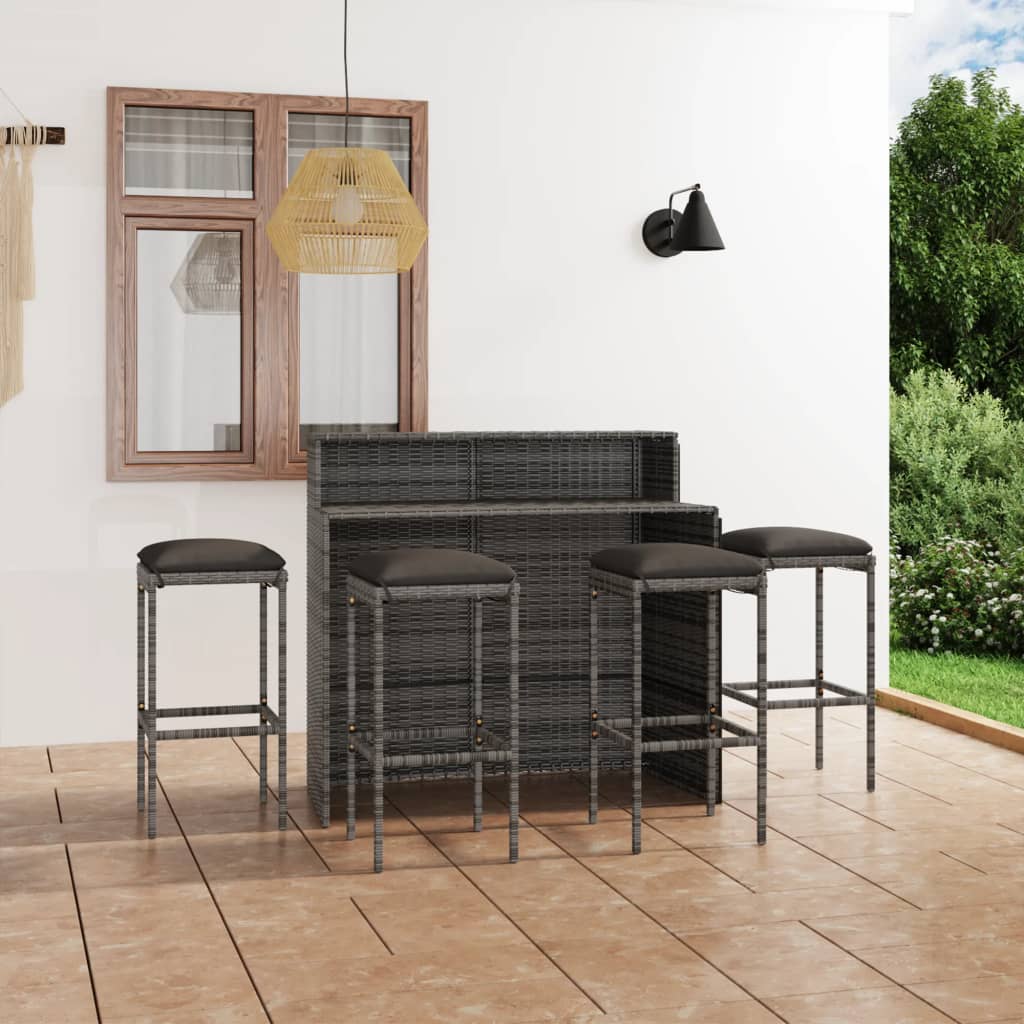 5-delige Tuinbarset met kussens grijs is nu te koop bij PeponiXL, paradijselijk wonen!