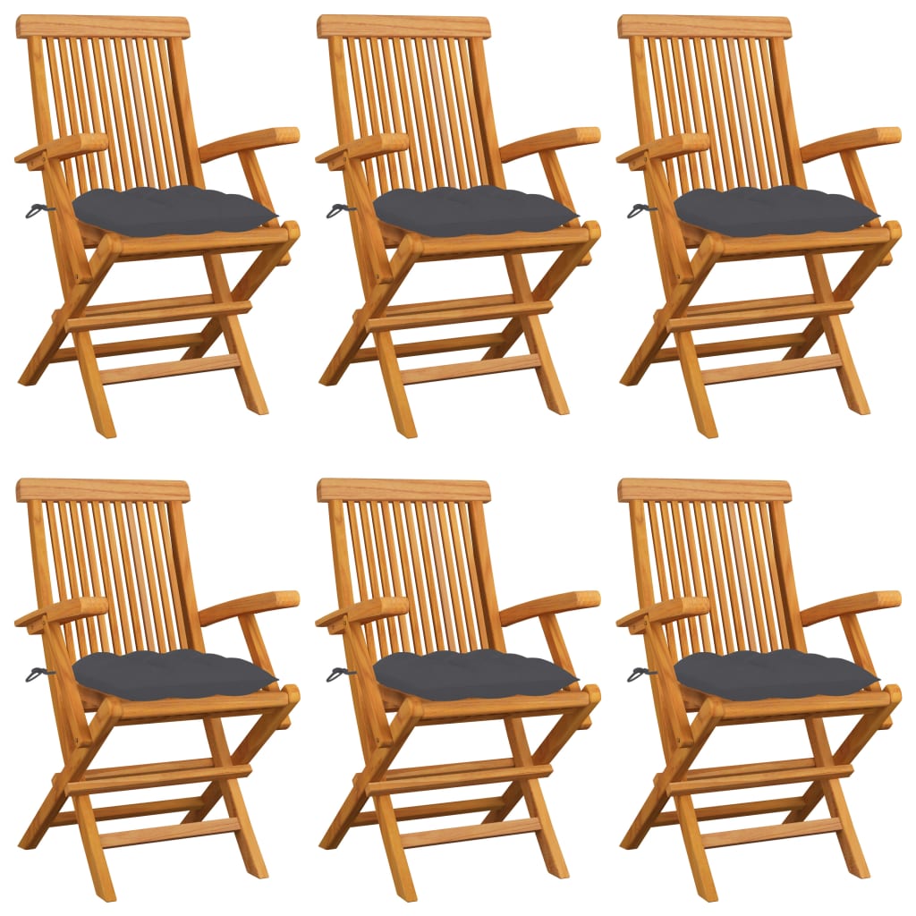Tuinstoelen 6 st met antracietkleurige kussens massief teakhout is nu te koop bij PeponiXL, paradijselijk wonen!
