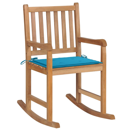 Schommelstoel met blauw kussen massief teakhout is nu te koop bij PeponiXL, paradijselijk wonen!
