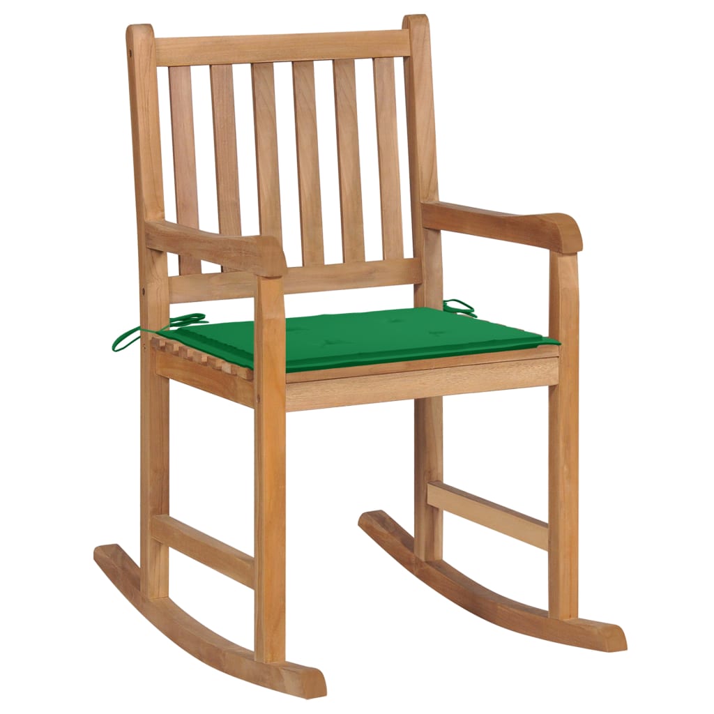 Schommelstoel met groen kussen massief teakhout is nu te koop bij PeponiXL, paradijselijk wonen!