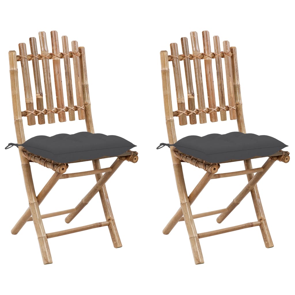 Tuinstoelen 2 st inklapbaar met kussens bamboe is nu te koop bij PeponiXL, paradijselijk wonen!