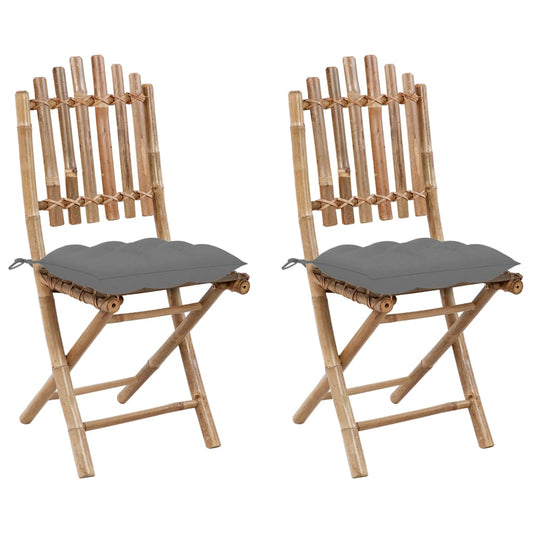 Tuinstoelen 2 st inklapbaar met kussens bamboe is nu te koop bij PeponiXL, paradijselijk wonen!