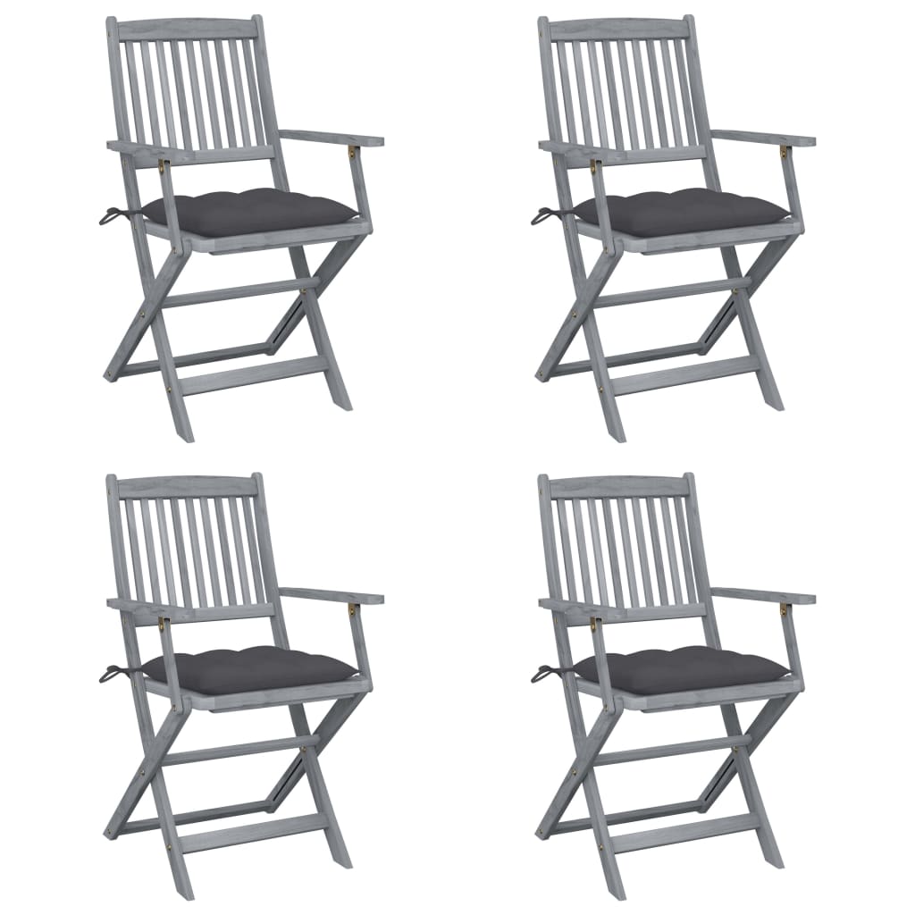 Tuinstoelen 4 st inklapbaar met kussens massief acaciahout is nu te koop bij PeponiXL, paradijselijk wonen!
