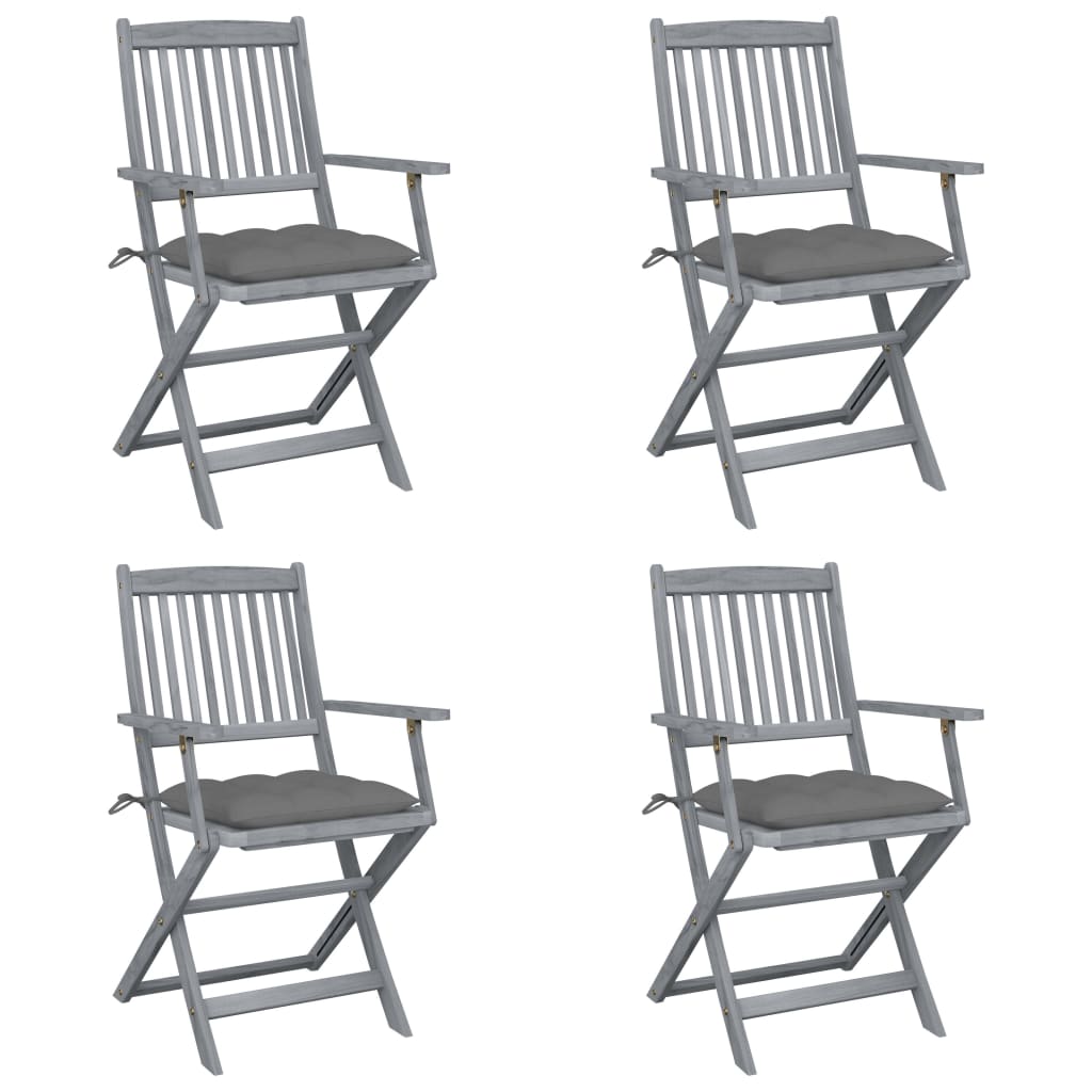 Tuinstoelen 4 st inklapbaar met kussens massief acaciahout is nu te koop bij PeponiXL, paradijselijk wonen!
