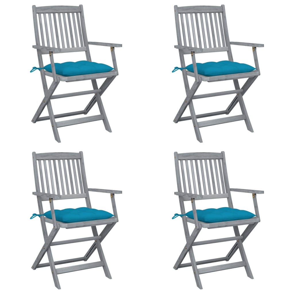 Tuinstoelen 4 st inklapbaar met kussens massief acaciahout is nu te koop bij PeponiXL, paradijselijk wonen!