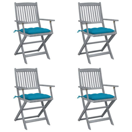 Tuinstoelen 4 st inklapbaar met kussens massief acaciahout is nu te koop bij PeponiXL, paradijselijk wonen!