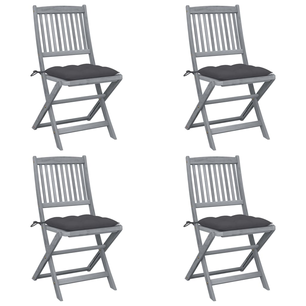 Tuinstoelen 4 st inklapbaar met kussens massief acaciahout is nu te koop bij PeponiXL, paradijselijk wonen!