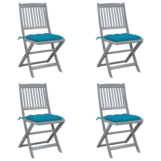 Tuinstoelen 4 st inklapbaar met kussens massief acaciahout is nu te koop bij PeponiXL, paradijselijk wonen!