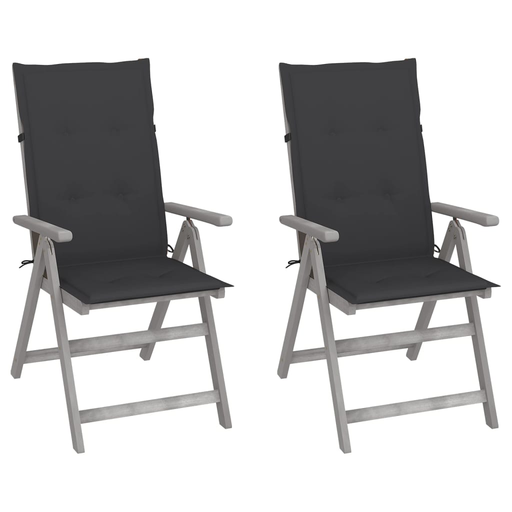 Tuinstoelen 2 st verstelbaar met kussens massief acaciahout is nu te koop bij PeponiXL, paradijselijk wonen!