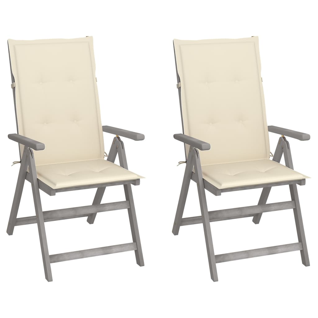 Tuinstoelen 2 st verstelbaar met kussens massief acaciahout is nu te koop bij PeponiXL, paradijselijk wonen!