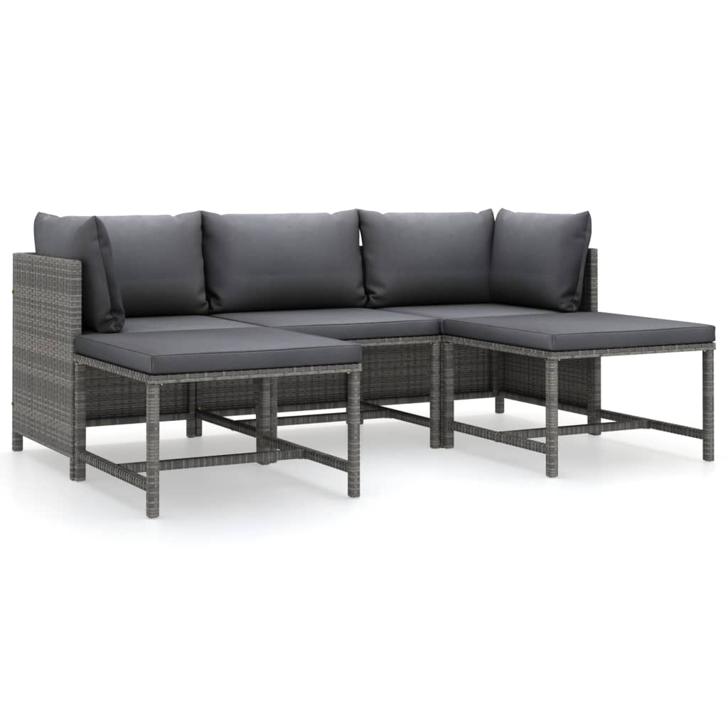 5-delige Loungeset met kussens poly rattan grijs is nu te koop bij PeponiXL, paradijselijk wonen!