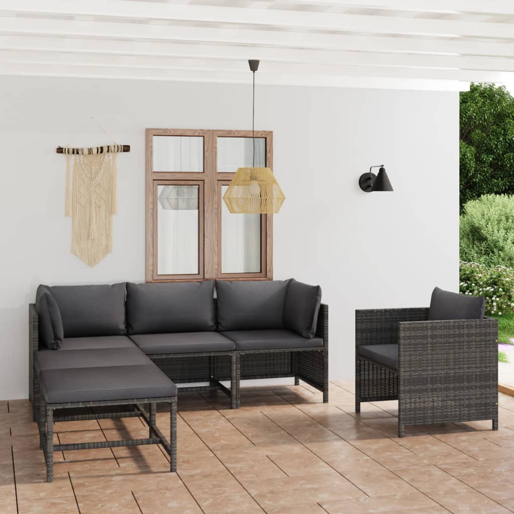6-delige Loungeset met kussens poly rattan grijs is nu te koop bij PeponiXL, paradijselijk wonen!