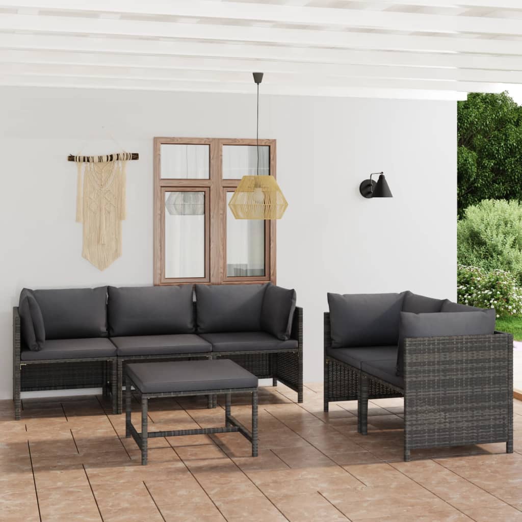 6-delige Loungeset met kussens poly rattan grijs is nu te koop bij PeponiXL, paradijselijk wonen!