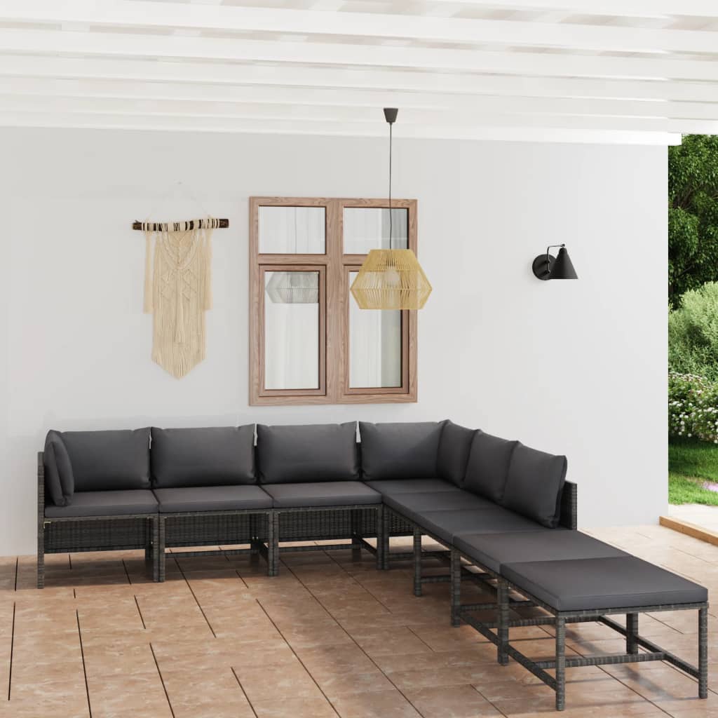 8-delige Loungeset met kussens poly rattan grijs is nu te koop bij PeponiXL, paradijselijk wonen!