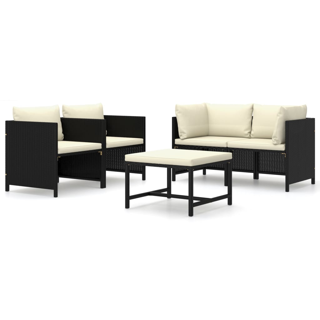 5-delige Loungeset met kussens poly rattan zwart is nu te koop bij PeponiXL, paradijselijk wonen!
