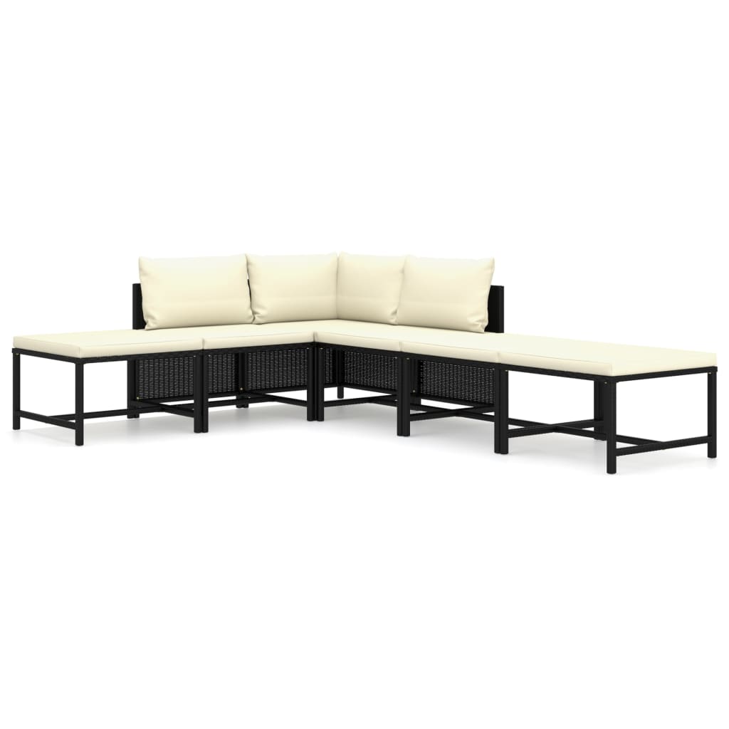 6-delige Loungeset met kussens poly rattan zwart is nu te koop bij PeponiXL, paradijselijk wonen!