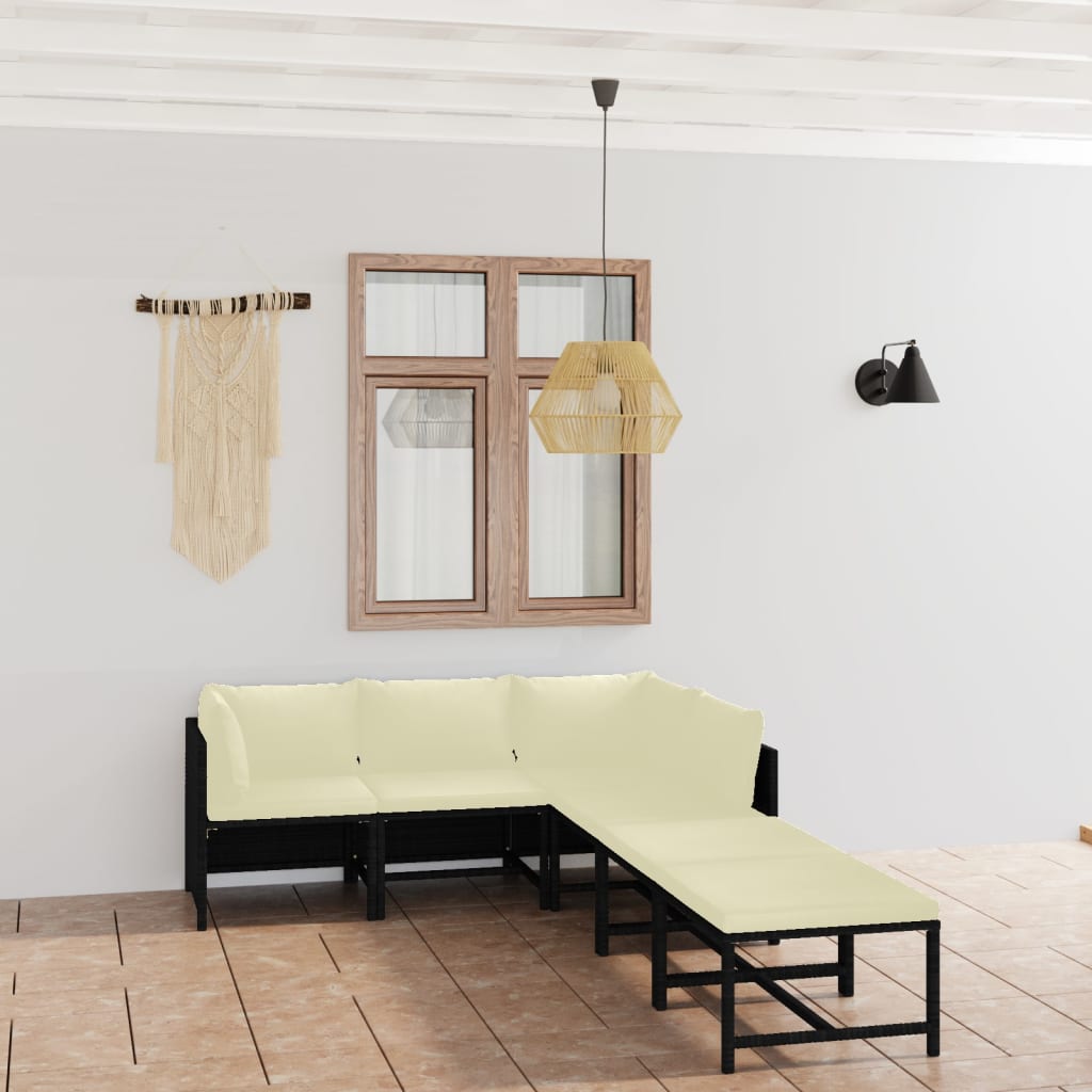 6-delige Loungeset met kussens poly rattan zwart is nu te koop bij PeponiXL, paradijselijk wonen!