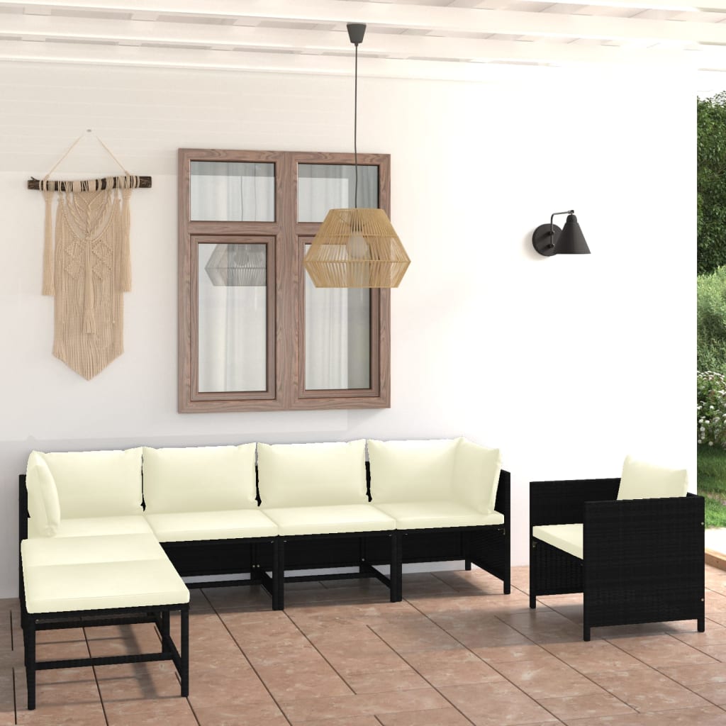 7-delige Loungeset met kussens poly rattan zwart is nu te koop bij PeponiXL, paradijselijk wonen!