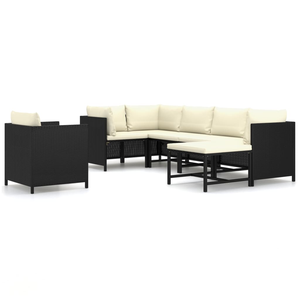 7-delige Loungeset met kussens poly rattan zwart is nu te koop bij PeponiXL, paradijselijk wonen!