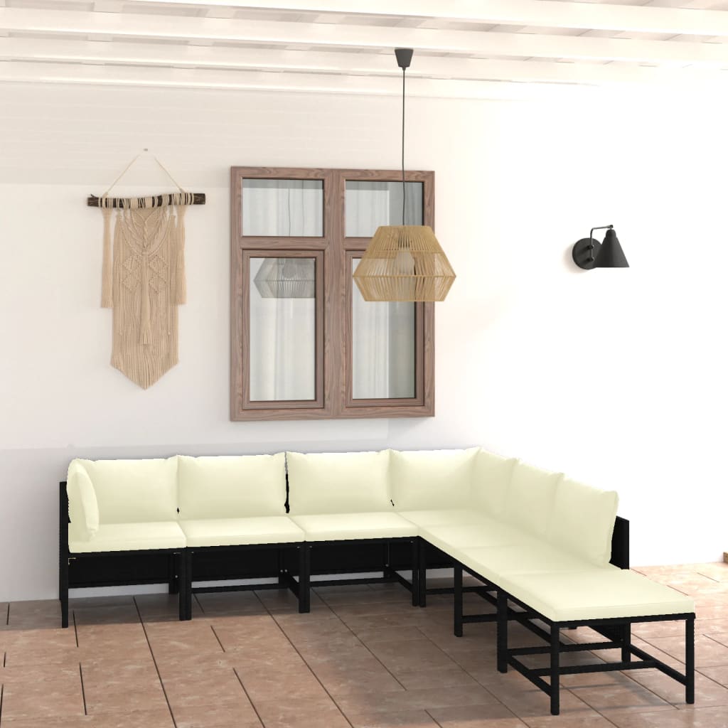 7-delige Loungeset met kussens poly rattan zwart is nu te koop bij PeponiXL, paradijselijk wonen!