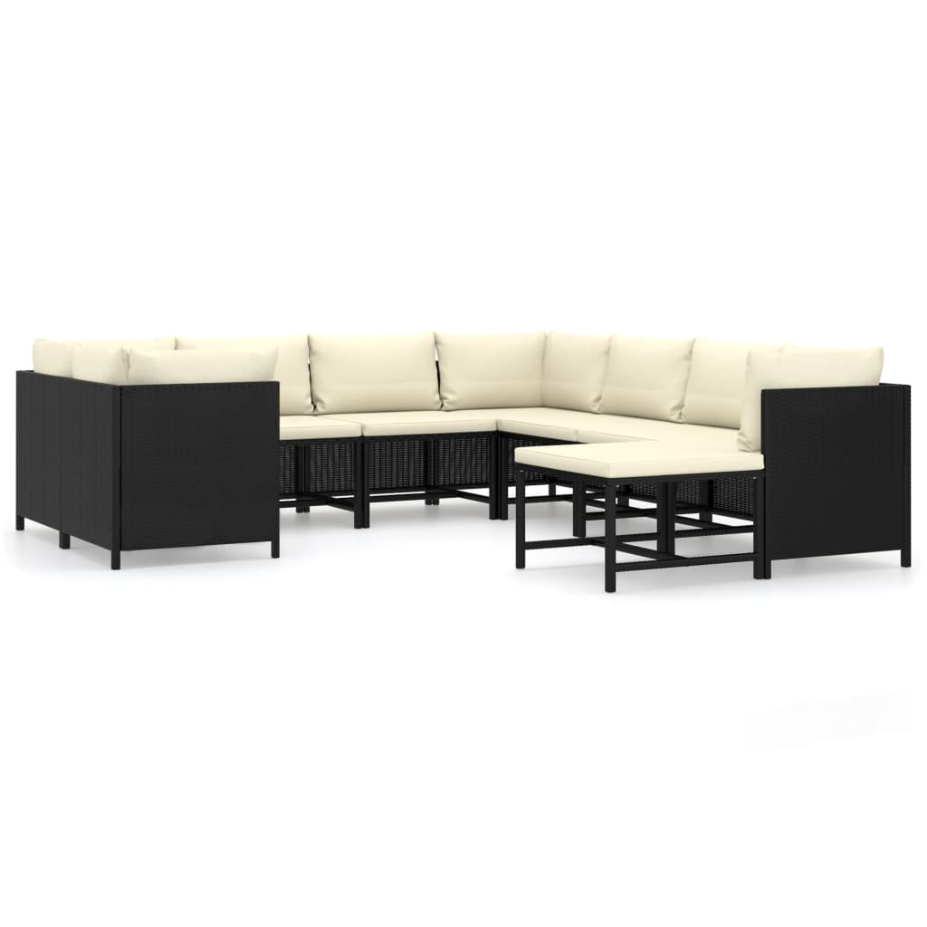 9-delige Loungeset met kussens poly rattan zwart is nu te koop bij PeponiXL, paradijselijk wonen!
