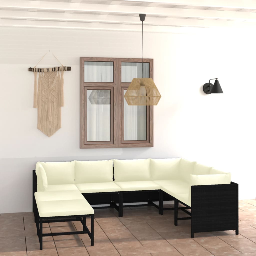 8-delige Loungeset met kussens poly rattan zwart is nu te koop bij PeponiXL, paradijselijk wonen!