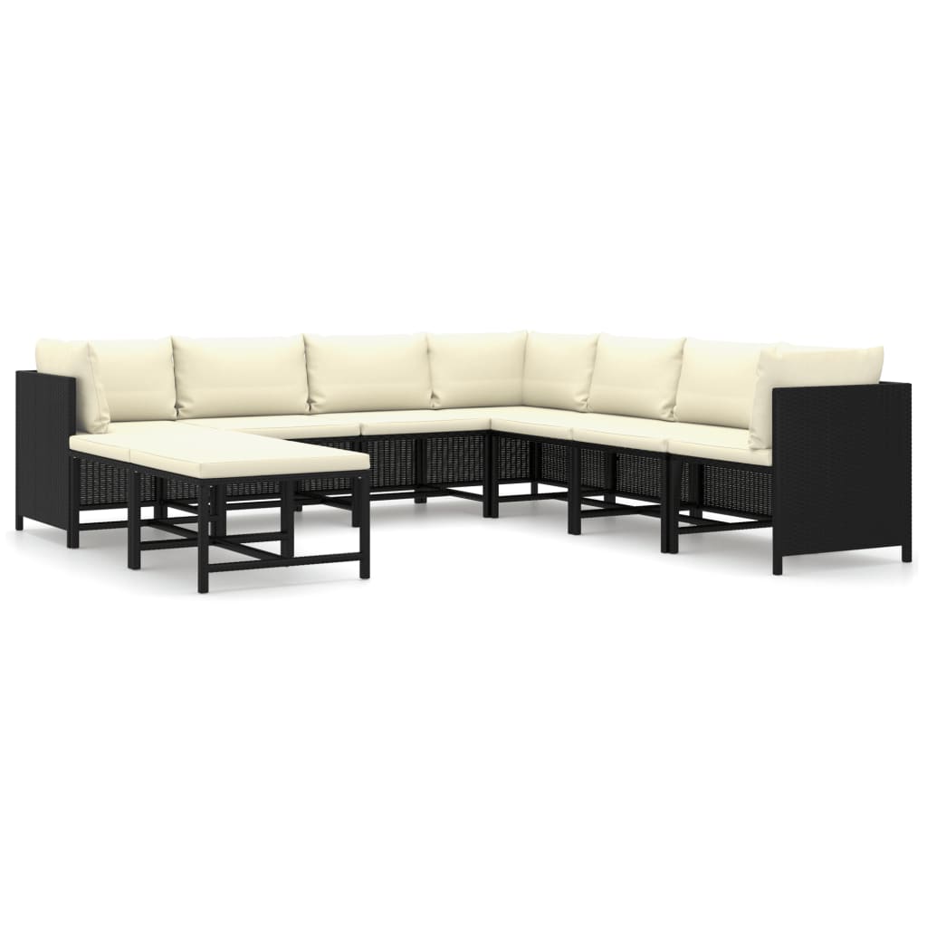 9-delige Loungeset met kussens poly rattan zwart is nu te koop bij PeponiXL, paradijselijk wonen!