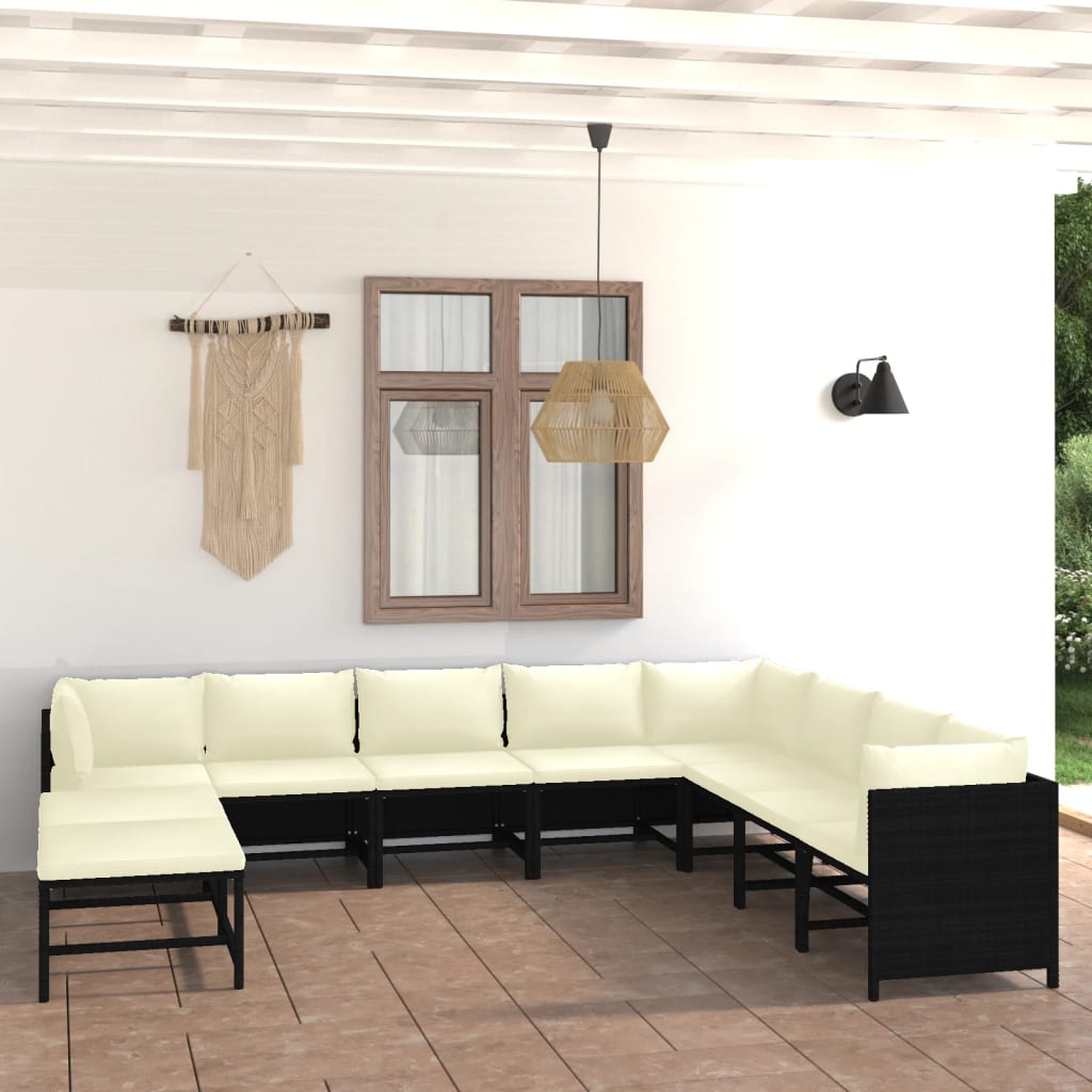 9-delige Loungeset met kussens poly rattan zwart is nu te koop bij PeponiXL, paradijselijk wonen!