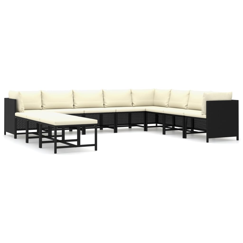 11-delige Loungeset met kussens poly rattan zwart is nu te koop bij PeponiXL, paradijselijk wonen!