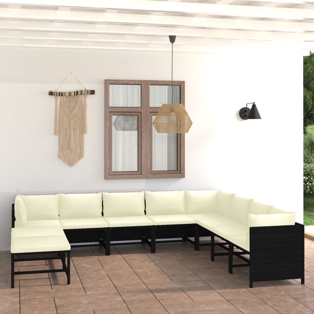 11-delige Loungeset met kussens poly rattan zwart is nu te koop bij PeponiXL, paradijselijk wonen!