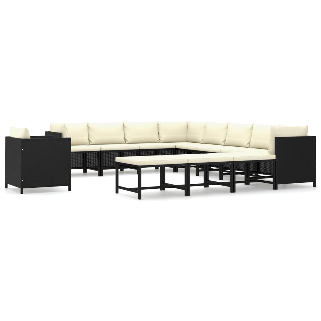 12-delige Loungeset met kussens poly rattan zwart is nu te koop bij PeponiXL, paradijselijk wonen!
