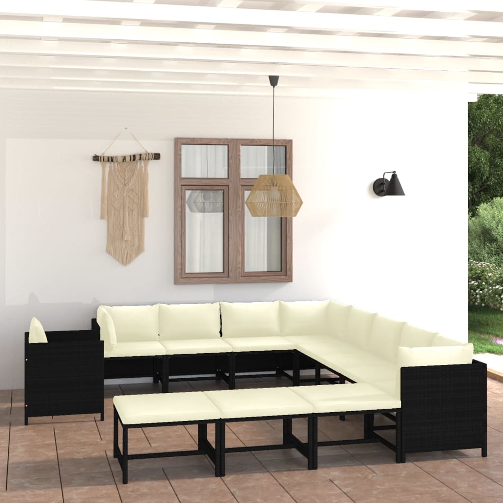 12-delige Loungeset met kussens poly rattan zwart is nu te koop bij PeponiXL, paradijselijk wonen!