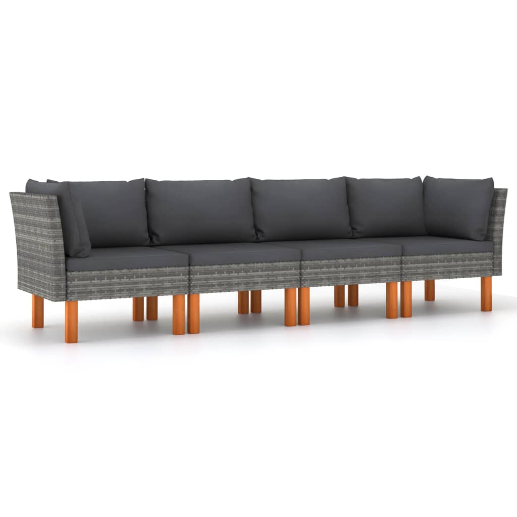 Tuinbank 4-zits met kussens poly rattan grijs is nu te koop bij PeponiXL, paradijselijk wonen!